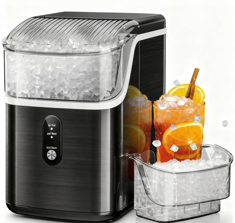 Kismile Nugget Ice Maker Countertop,35Lbs/24H Pellet Ice Machine with Chewable Ice,Self-Cleaning Pebble Ice Maker with Ice Scoop,One-Click Operation,for Home/Kitchen/Office(Black)