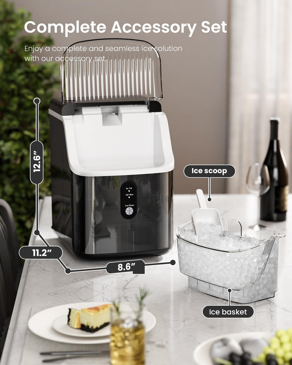 Kismile Nugget Ice Maker Countertop,35Lbs/24H Pellet Ice Machine with Chewable Ice,Self-Cleaning Pebble Ice Maker with Ice Scoop,One-Click Operation,for Home/Kitchen/Office(Black)