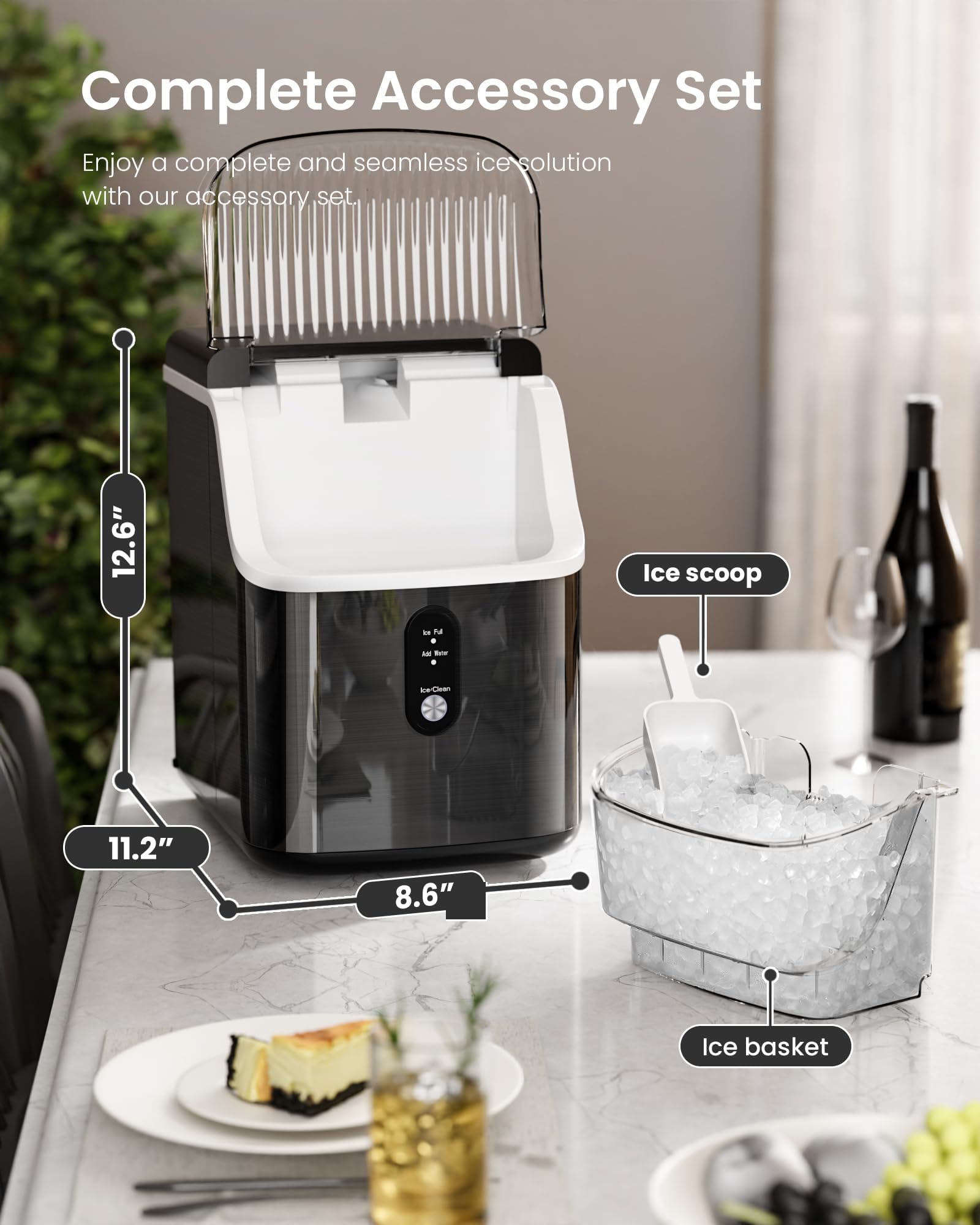 Kismile Nugget Ice Maker Countertop,35Lbs/24H Pellet Ice Machine with Chewable Ice,Self-Cleaning Pebble Ice Maker with Ice Scoop,One-Click Operation,for Home/Kitchen/Office(Black)