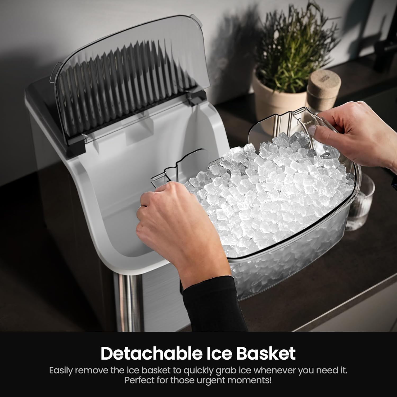 Kismile Nugget Ice Maker Countertop,35Lbs/24H Pellet Ice Machine with Chewable Ice,Self-Cleaning Pebble Ice Maker with Ice Scoop,One-Click Operation,for Home/Kitchen/Office(Black)