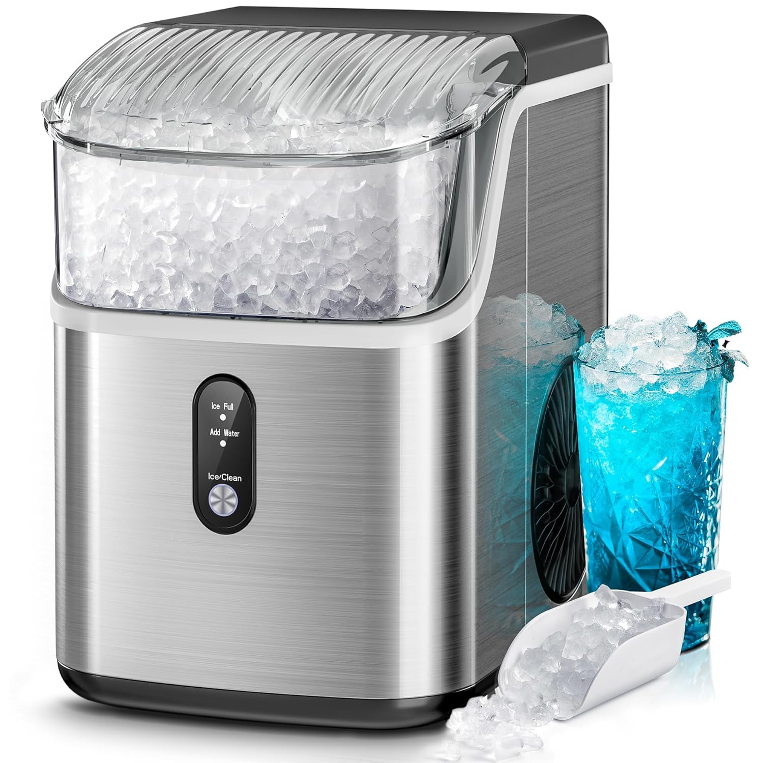 Kismile Nugget Ice Maker Countertop,35Lbs/24H Pellet Ice Machine with Chewable Ice,Self-Cleaning Pebble Ice Maker with Ice Scoop,One-Click Operation,for Home/Kitchen/Office(Black)
