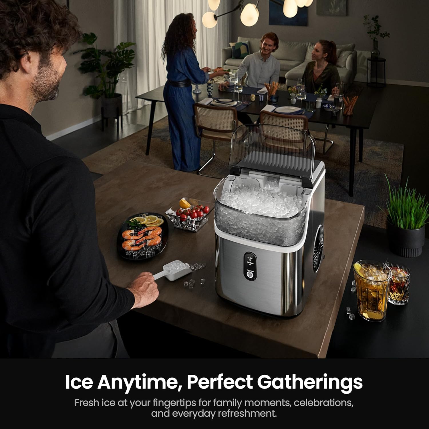 Kismile Nugget Ice Maker Countertop,35Lbs/24H Pellet Ice Machine with Chewable Ice,Self-Cleaning Pebble Ice Maker with Ice Scoop,One-Click Operation,for Home/Kitchen/Office(Black)