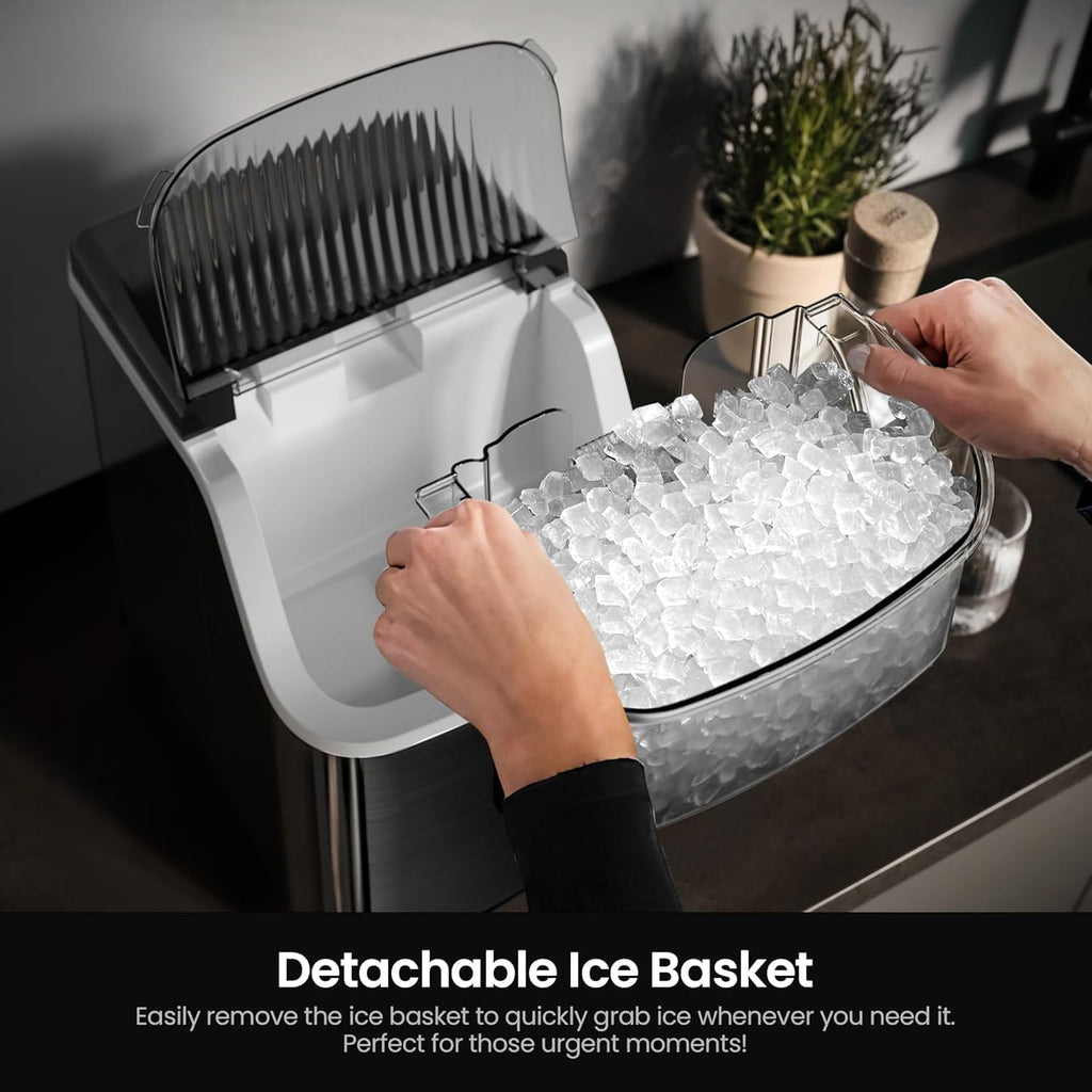 Kismile Nugget Ice Maker Countertop,35Lbs/24H Pellet Ice Machine with Chewable Ice,Self-Cleaning Pebble Ice Maker with Ice Scoop,One-Click Operation,for Home/Kitchen/Office(Black)