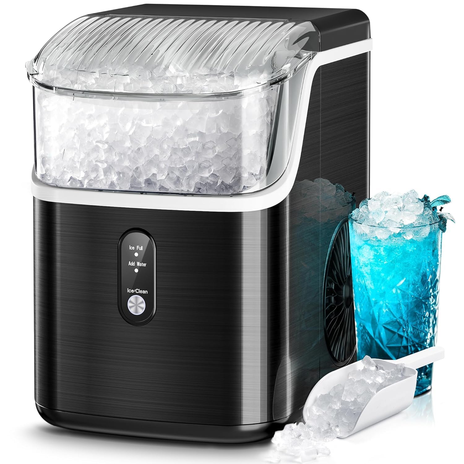 Kismile Nugget Ice Maker Countertop,35Lbs/24H Pellet Ice Machine with Chewable Ice,Self-Cleaning Pebble Ice Maker with Ice Scoop,One-Click Operation,for Home/Kitchen/Office(Black)