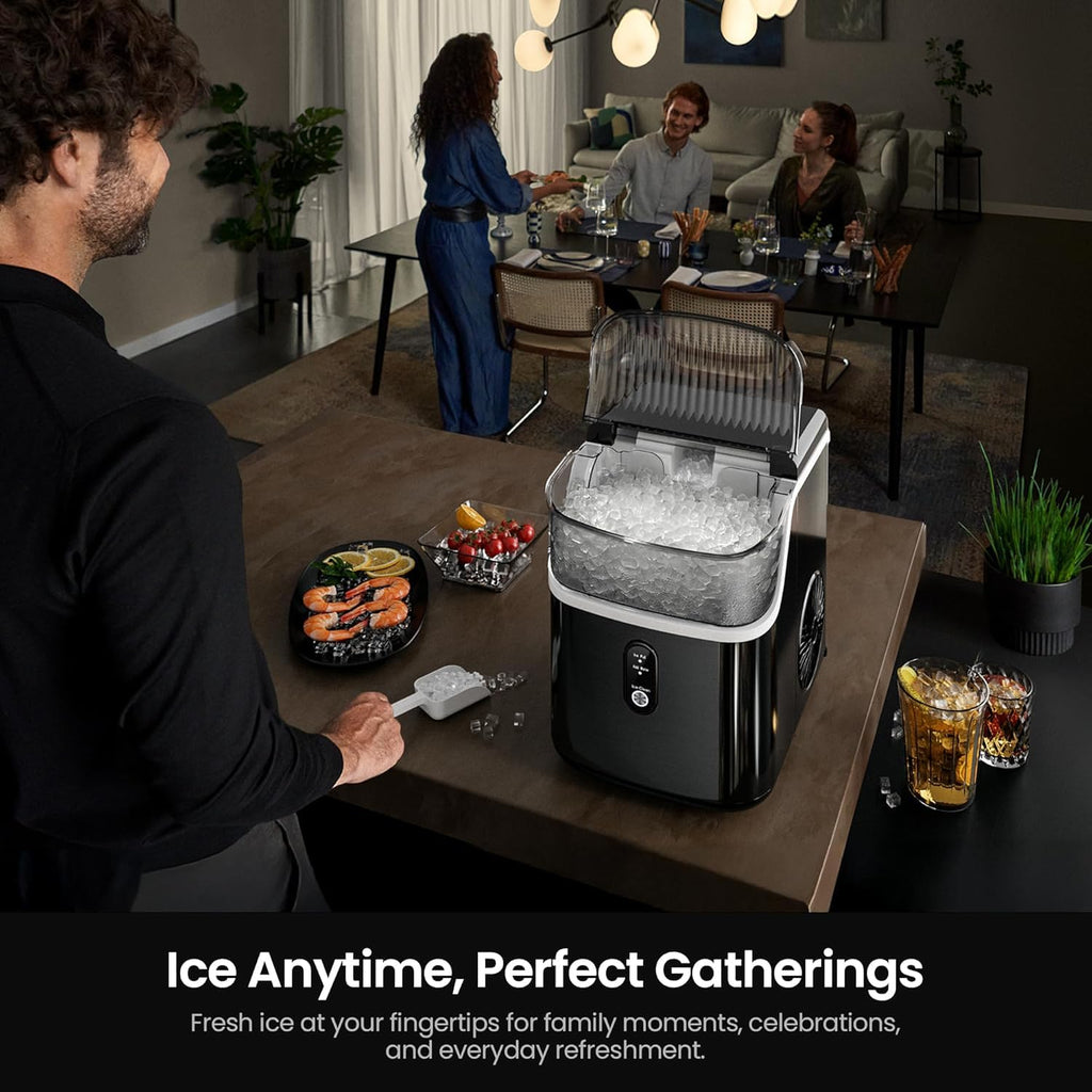 Kismile Nugget Ice Maker Countertop,35Lbs/24H Pellet Ice Machine with Chewable Ice,Self-Cleaning Pebble Ice Maker with Ice Scoop,One-Click Operation,for Home/Kitchen/Office(Black)