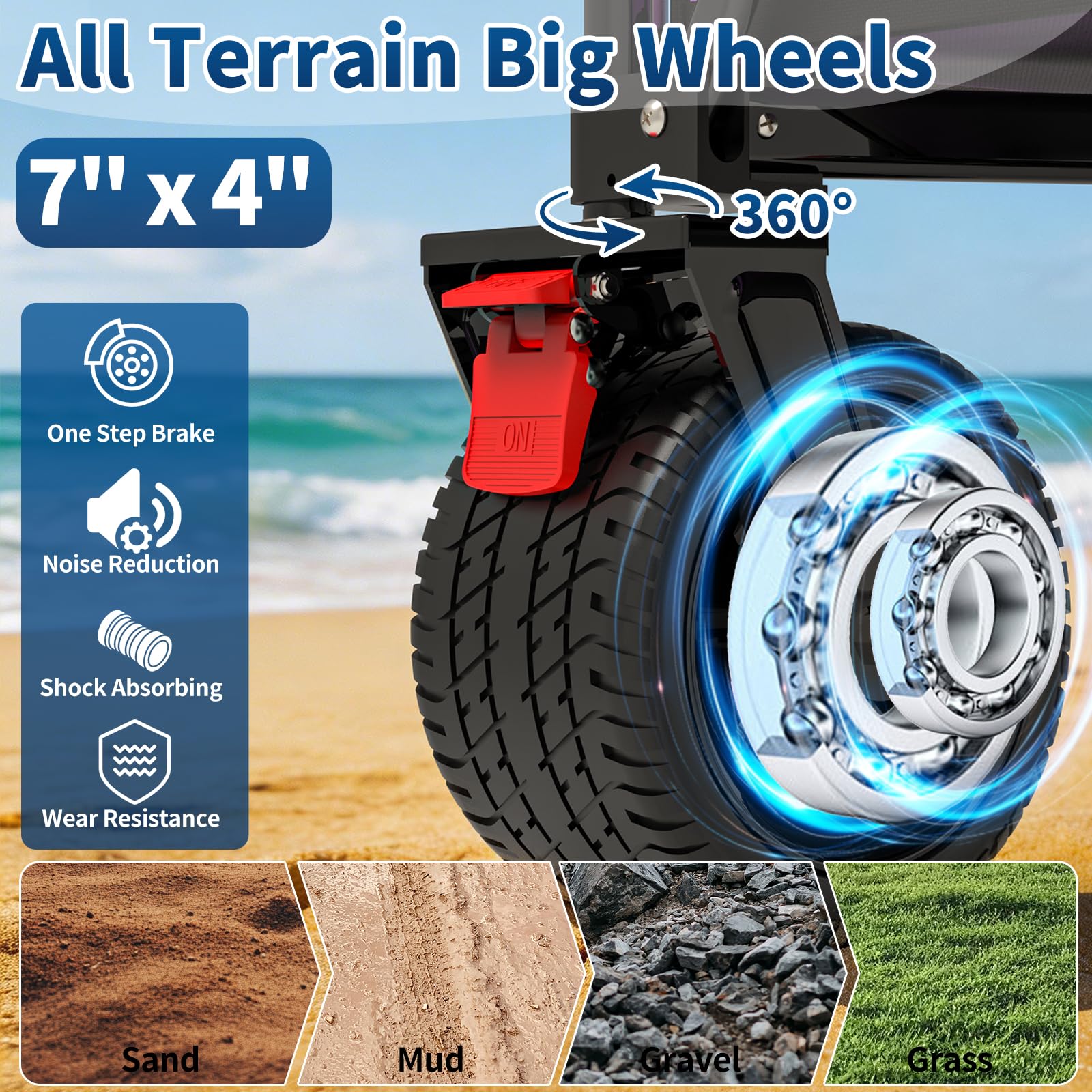 Collapsible Canopy Wagon Cart, Heavy Duty Utility Wagon with Removable Sun Cover, All-Terrain Big Wheels, Dual Brakes, Extra Large Grocery Cart for Beach Camping Sports Tailgates, Black