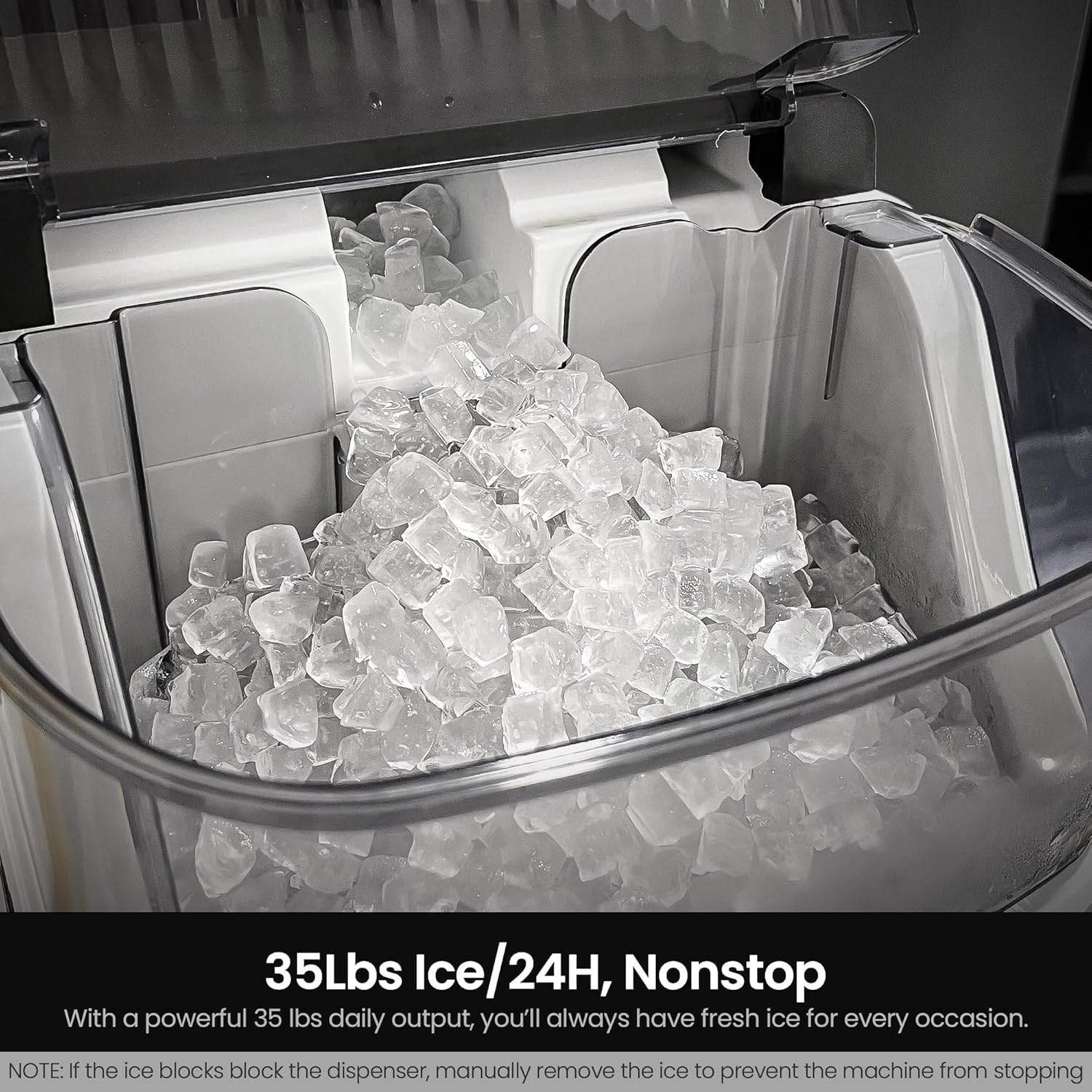 Kismile Nugget Ice Maker Countertop,35Lbs/24H Pellet Ice Machine with Chewable Ice,Self-Cleaning Pebble Ice Maker with Ice Scoop,One-Click Operation,for Home/Kitchen/Office(Black)