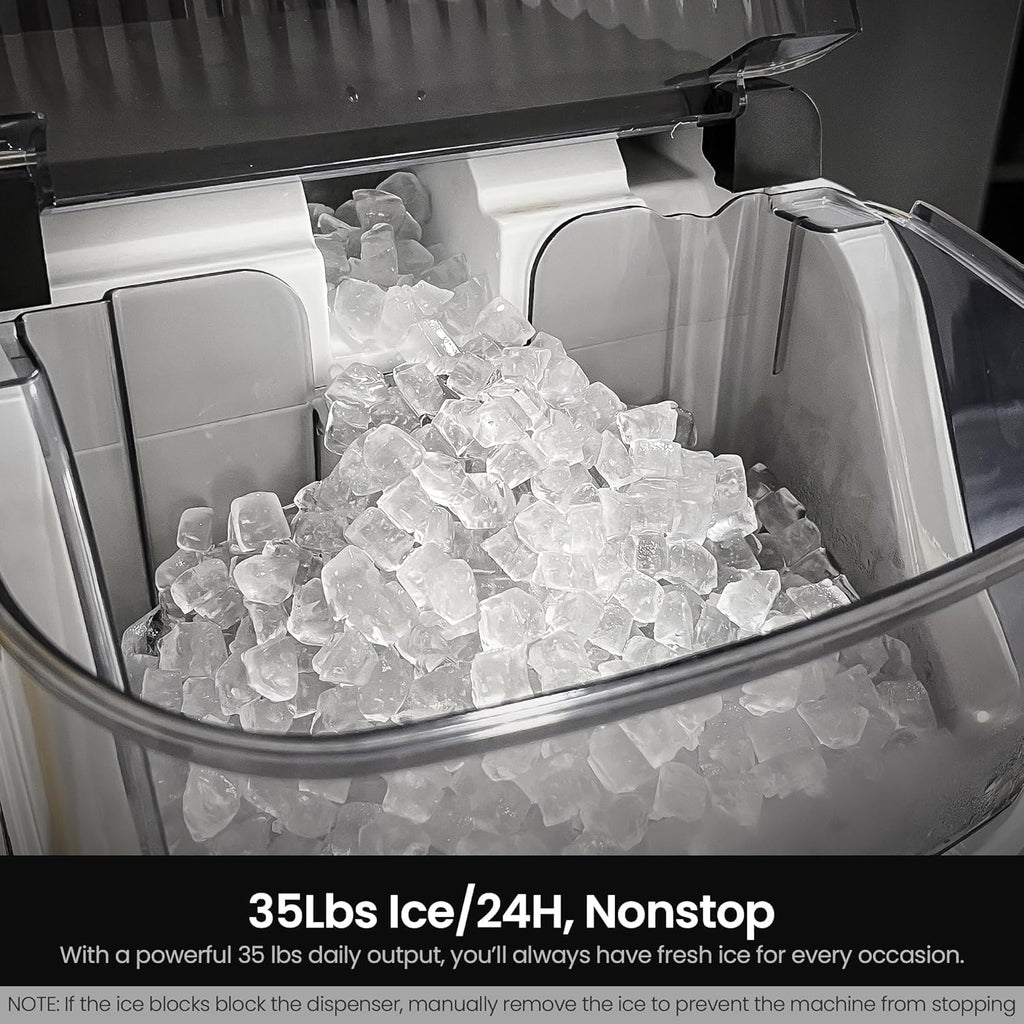 Kismile Nugget Ice Maker Countertop,35Lbs/24H Pellet Ice Machine with Chewable Ice,Self-Cleaning Pebble Ice Maker with Ice Scoop,One-Click Operation,for Home/Kitchen/Office(Black)